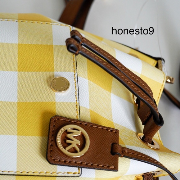Michael Kors Small Bucket Bag Yellow White Gingham - Picture 7 of 8